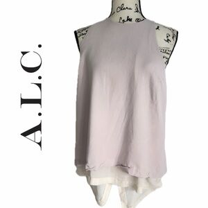 A.L.C. Silk Blouse Sleeveless Anise Draper Blush Pink/Ivory Asymmetrical Back